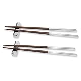 Silver-tone and Wooden Chopsticks With Rests