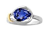 1.65 cts 925 Sterling Silver and 18k Gold Two Tone Lab Created Pear Shape Sapphire Ring