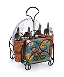 Outdoor Entertaining Willow Utensil Flatware & Dish Caddy Holder
