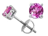 1.20 cts Genuine Round Lab Created Pink Sapphire Screw Back Earring Stud - 14kt White or Yellow Gold