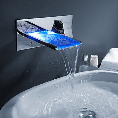 Color Changing Led Waterfall Bathroom Sink Faucet Wall Mount