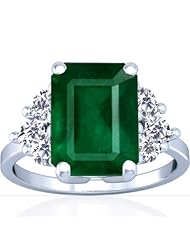 14K White Gold Emerald Cut Emerald Fana Designer Ring