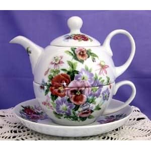 Pansy Spray Porcelain Tea For One