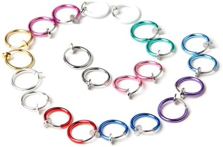 1 Pair Cute Clip on Fake Nose Lip Ear Ring Stud Hoop Piercing Punk Unisex - 12 Colors for Choose