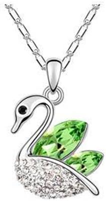 KATGI Fashion 18K White Gold Plated Swan Austrian Green Crystal Pendant Necklace