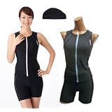 (ルモード）lemodeフィットネス水着108 キャップ付 ノースリ フロントジッパー セパレート レディース女性用