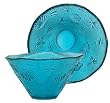 Spanish Large Ocean Sea Life Recycled Aqua Blue Glass Small Salad Bowl 5.5"D, 3"H Set / 2