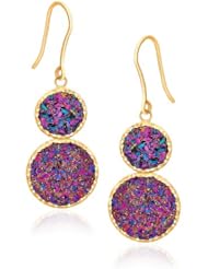 14K Yellow Gold Multicolored Drusy Double Drop Earring