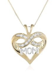 10k Yellow Gold with Diamonds "MOM" Heart Pendant Necklace (0.07 cttw, I-J Color, I2-I3 Clarity), 18"