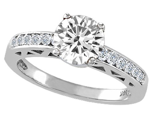 1.31 cttw 14k White Gold Genuine White Topaz and Diamond Solitaire Engagement Ring - 14kt White Gold
