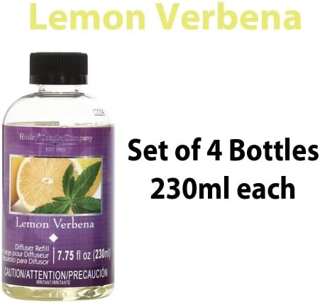 Hosley Candle Company Premium Grade 230 ml Lemon Verbena Reed Diffuser Refill Oil for Aromatherapy- Box of 4 / 230 ml each - Made in USA