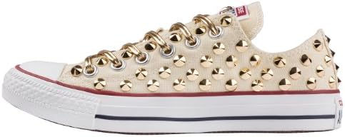 [KLACK SMITH] Unisex Vintage Casual Customized Studded Converse Shoes_STUD GOLD-L / 8 Colors (220mm (US Men 3), Ivory)