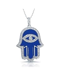 Victoria Kay 14k White Gold Dark Blue Enamel Diamond Hamsa Pendant (3/8cttw, JK, I2-I3)
