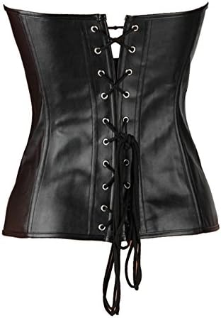 ReJaany Faux Leather Overbust Zipper Front Chain Style Corset Steel Boned Gothic Basques Black 6XL