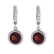 Sterling Silver Round Garnet and White Topaz Dangle Earrings