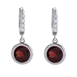 EXP Sterling Silver Round Garnet and White Topaz Dangle Earrings