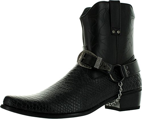 Alberto Fellini Mens Japan Faux Leather Crocodile Print Cowboy Western Biker Ankle Boots Pointed Toes