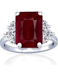 14K White Gold Emerald Cut Ruby Fana Designer Ring