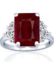 Platinum Emerald Cut Ruby Fana Designer Ring