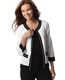 August Silk Sweater, Chain Trim Open Front Cardigan Ivory/Black XL