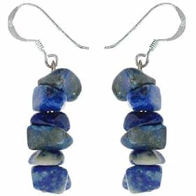 Sterling Silver Genuine Denim Lapis Chip Earrings by 