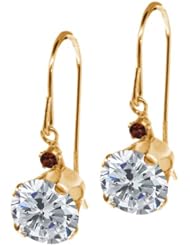 2.04 Ct Round H/I Diamond Red Garnet 14K Yellow Gold Earrings