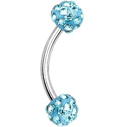 Crystal Aqua Ferido Ball Eyebrow Ring MADE WITH SWAROVSKI ELEMENTS