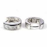 Sterling Silver Huggie Hoop Earrings with Clear CZ - Size: 5mm x 15mm