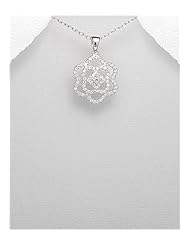Flower CZ Pendant Necklace In 92.5 Sterling Silver