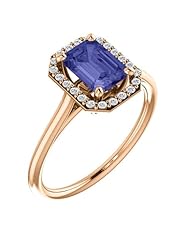 14K Rose Gold 7.00x5.00mm Emerald Cut Tanzanite and Diamond Halo-Style Ring -- LIFETIME WARRANTY