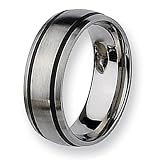 Black Accented Brushed Stainless Steel Ring (8.0 mm) - Sizes 6-13