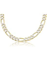 14K Solid Yellow Gold White Pave Figaro Link, 2 Two Tone, Chain Necklace 10mm Wide 30" inch Long.