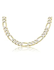14K Solid Yellow Gold White Pave Figaro Link, 2 Two Tone, Chain Necklace 10mm Wide 18" inch Long.