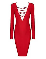 V-neck Nylon/Rayon/Spandex Long Sleeves Bodycon Dress/Evening Dress/Prom Dress/Midi Dress 