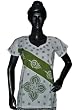 Womans Gift- Ethnic India White Kurti, Tunic with Designer Green Embroidery Work M