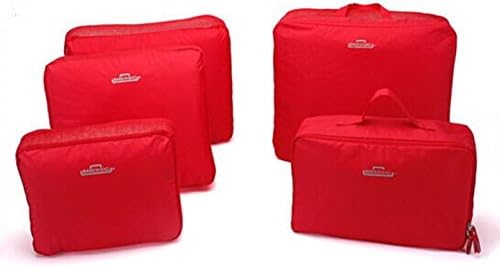 Ali Huang(TM) High Quality Bag in bag 5 pieces travel packing cube set in Red