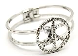 LARGE BLING Iced Crystal Peace Love Hope Bangle/Cuff Bracelet Silver Tone