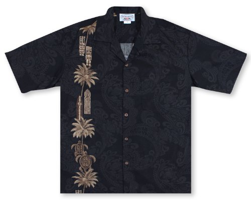 Hawaiian tiki panel aloha shirt black xl 444-3757