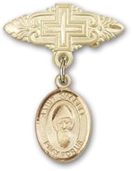 Gold Filled Baby Badge with St. Sharbel Charm and Badge Pin with Cross