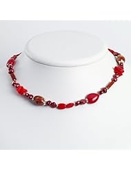 Sterling Silver 16in Red Coral/Freshwater Cultured Pearl/Agate/Jasper Necklace