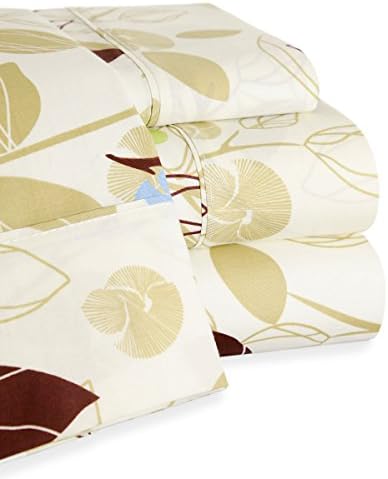 Trade Linker 200 Thread Count Botanical Sheet Set, King, Chocolate