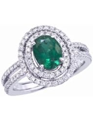 14K White Gold Emerald and Diamond Ring -- LIFETIME WARRANTY
