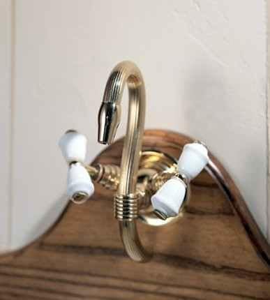 "Verseuse" Wall Mounted Mixer with White or Handpainted Earthenware Handles in Rouen Marly, Old Gold