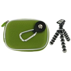 rooCASE 2n1 Nylon Hard Shell (Green) Case with Memory Foam and Premium Tripod for Flip Ultra Camcorder 2nd Generation Black