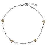 Sterling Silver Anklet Ankle Bracelet Cubic Zirconia CZ Accent Heart