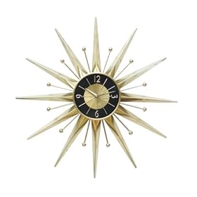 Starburst Gold Black Sun Retro Mod Era Wall Clock
