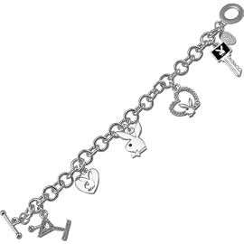 Playboy Charm Bracelet Hearts Key Martini Glass Bunny Logo Authentic Licensed Jewelry CPBB1040