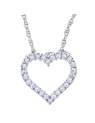 Platinum Plated Sterling Silver Round Cubic Zirconia Heart Necklace