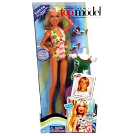 MGA American's Next Top Model (The only fashion doll from the hit TV show!) : SIENNA in swimming suit outfit + sunglasses + high heel sandal, green top model shirt and brush.