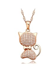 Honeystore Womens Cat Rose Gold Plated Cubic Zirconia Pendant Necklace Color Gold
